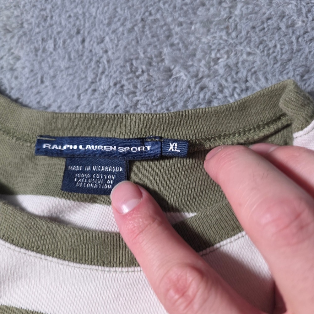 Ralph Lauren Womens XL Long Sleeve T-Shirt Olive Green Striped Cotton Crewneck - Picture 4 of 5